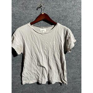 MATE Shirt Womens XS Beige Organic Cotton Crew Neck Crop Tee Casual Made USA